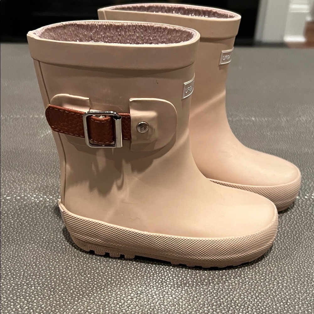 Kids Waterproof Rain & Snow Boots - Pink with Brown Buckle